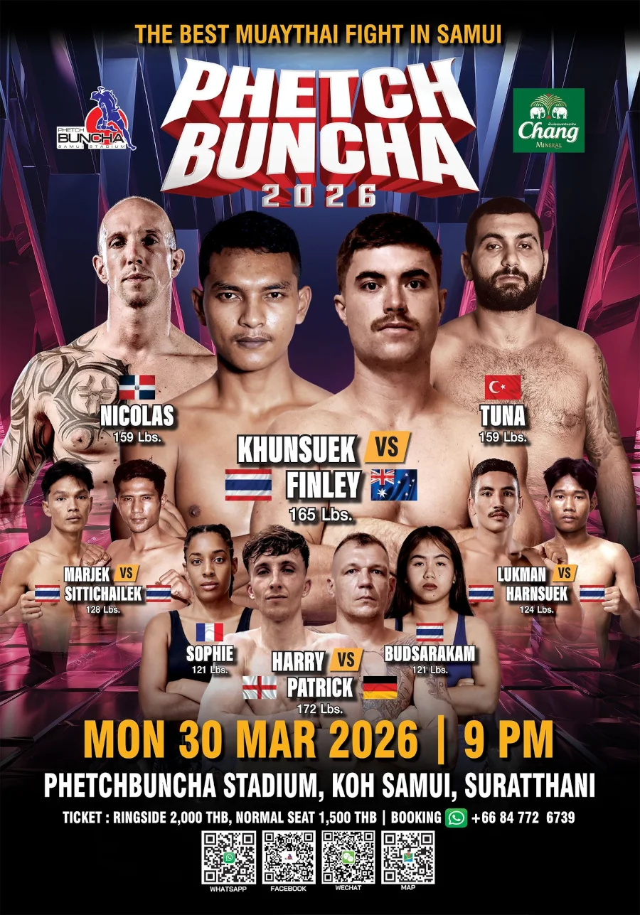 Phetchbuncha Boxing Stadium Fight Card 30 March 2026