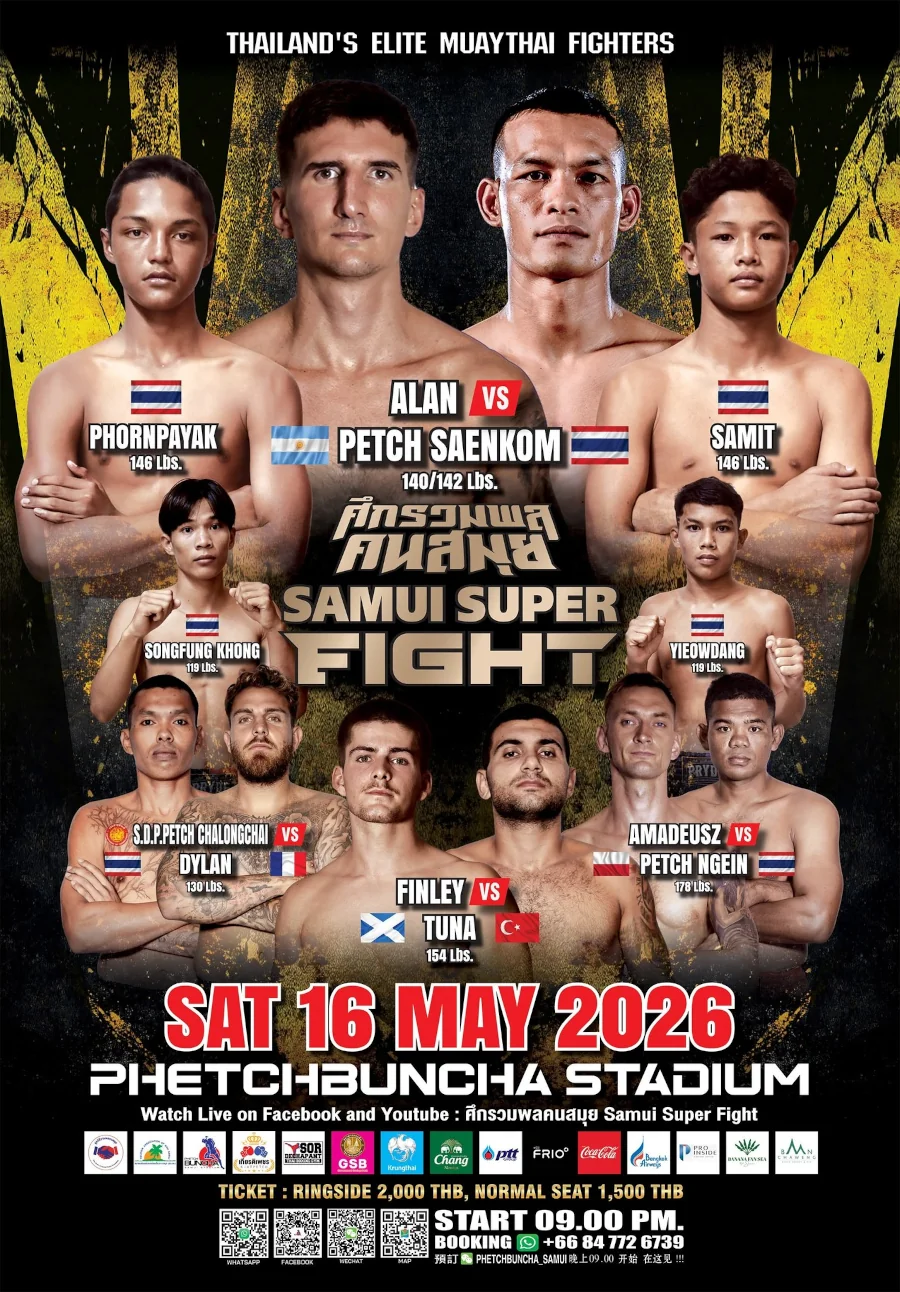 Phetchbuncha Boxing Stadium Fight Card 16 May 2026