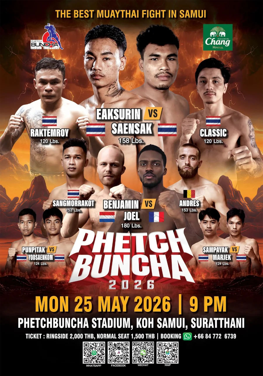 Phetchbuncha Boxing Stadium Fight Card 25 May 2026