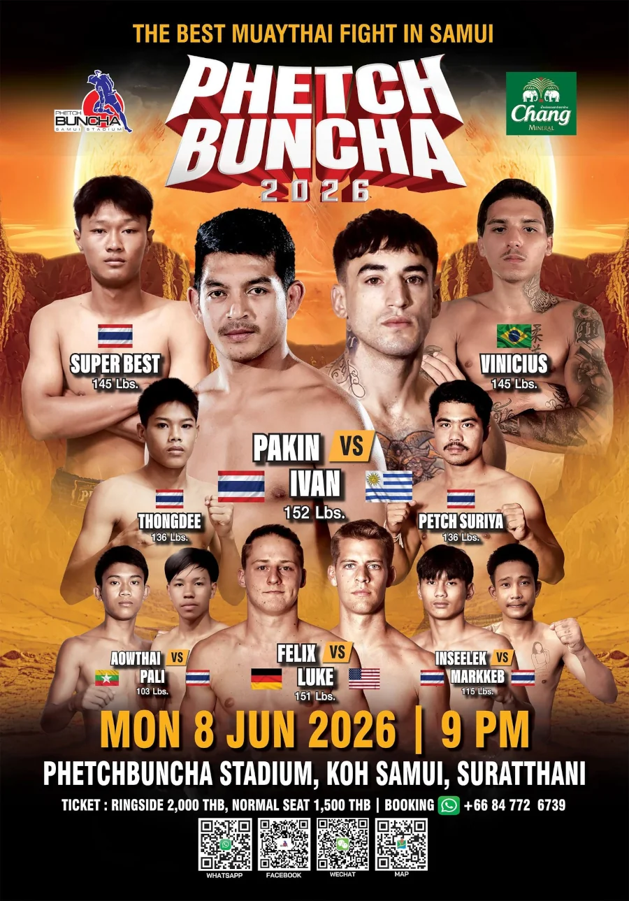 Phetchbuncha Boxing Stadium Fight Card 8 June 2026