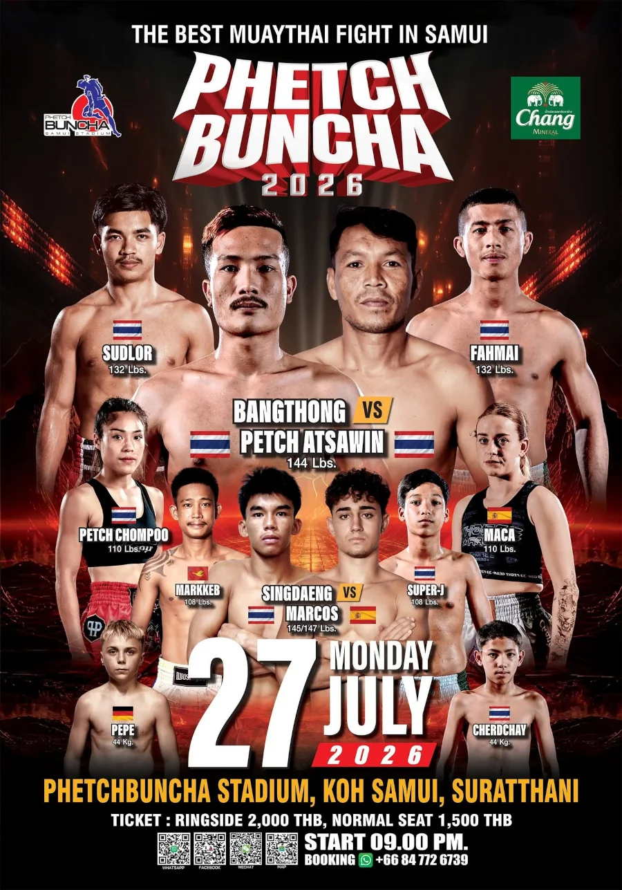 Phetchbuncha Boxing Stadium Fight Card 27 July 2026