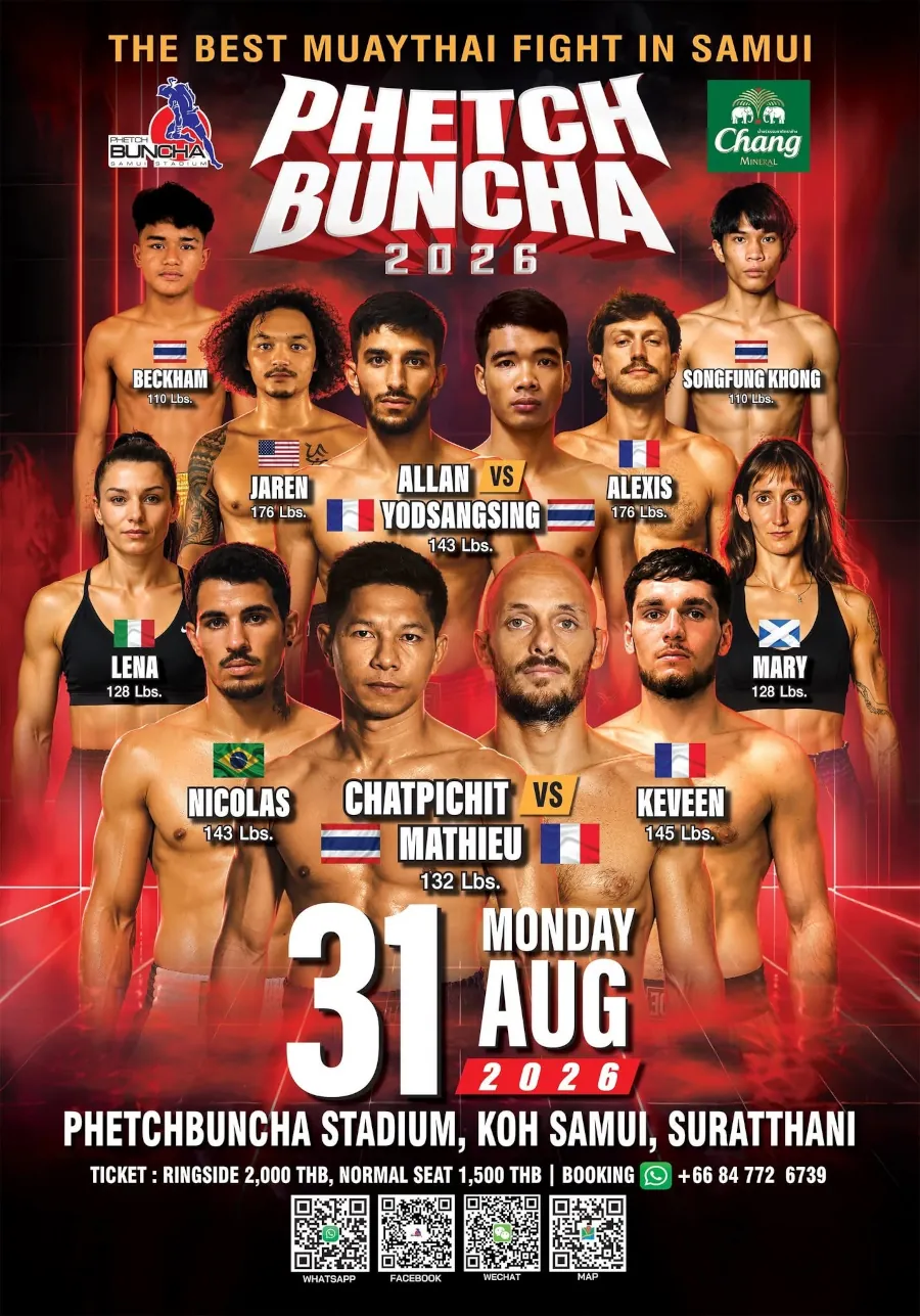 Phetchbuncha Boxing Stadium Fight Card 31 August 2026