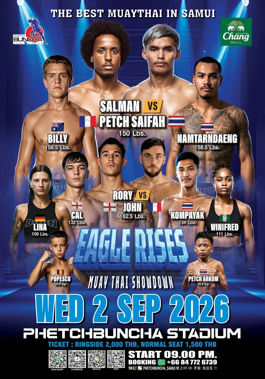 Phetchbuncha Boxing Stadium Fight Card 2 September 2026